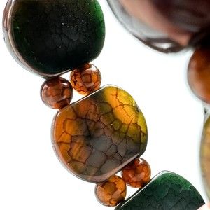 Beautiful Dragon Vein Agate Bracelet Brown Green 7.25" Rare OOAK Stretch Chunky
